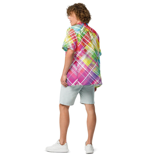 Rainbow Plaid Festival Button Shirt