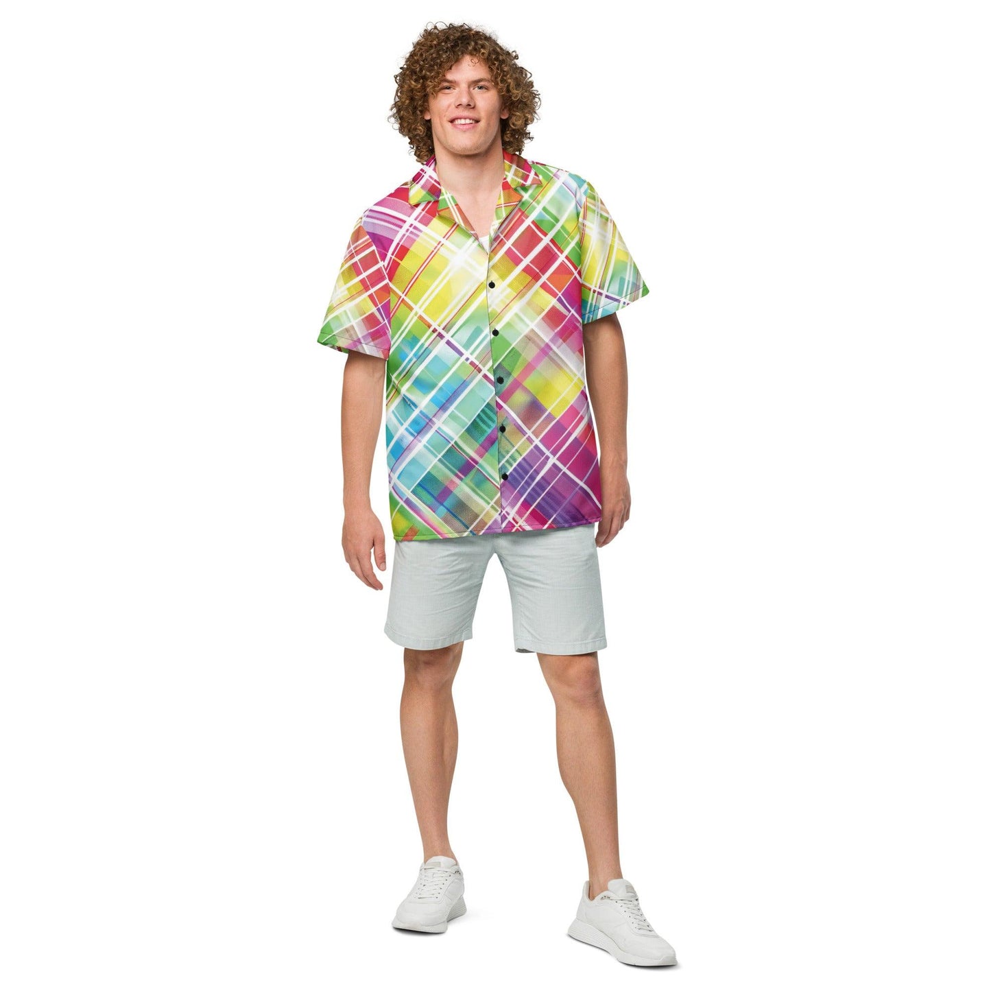 Rainbow Plaid Festival Button Shirt