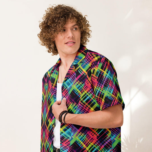 Vibrant Plaid Button Shirt for Festivals & Raves