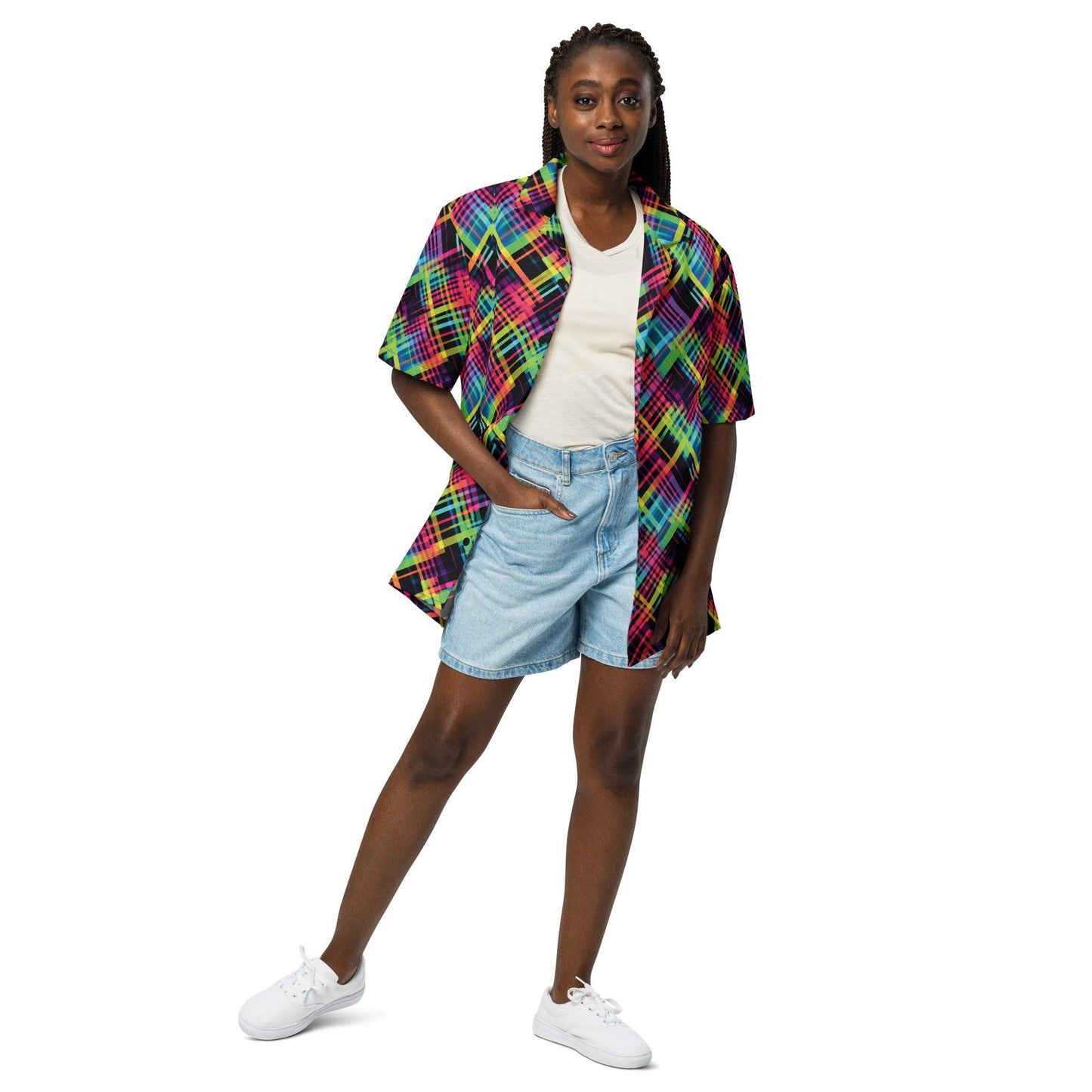 Vibrant Plaid Button Shirt for Festivals & Raves