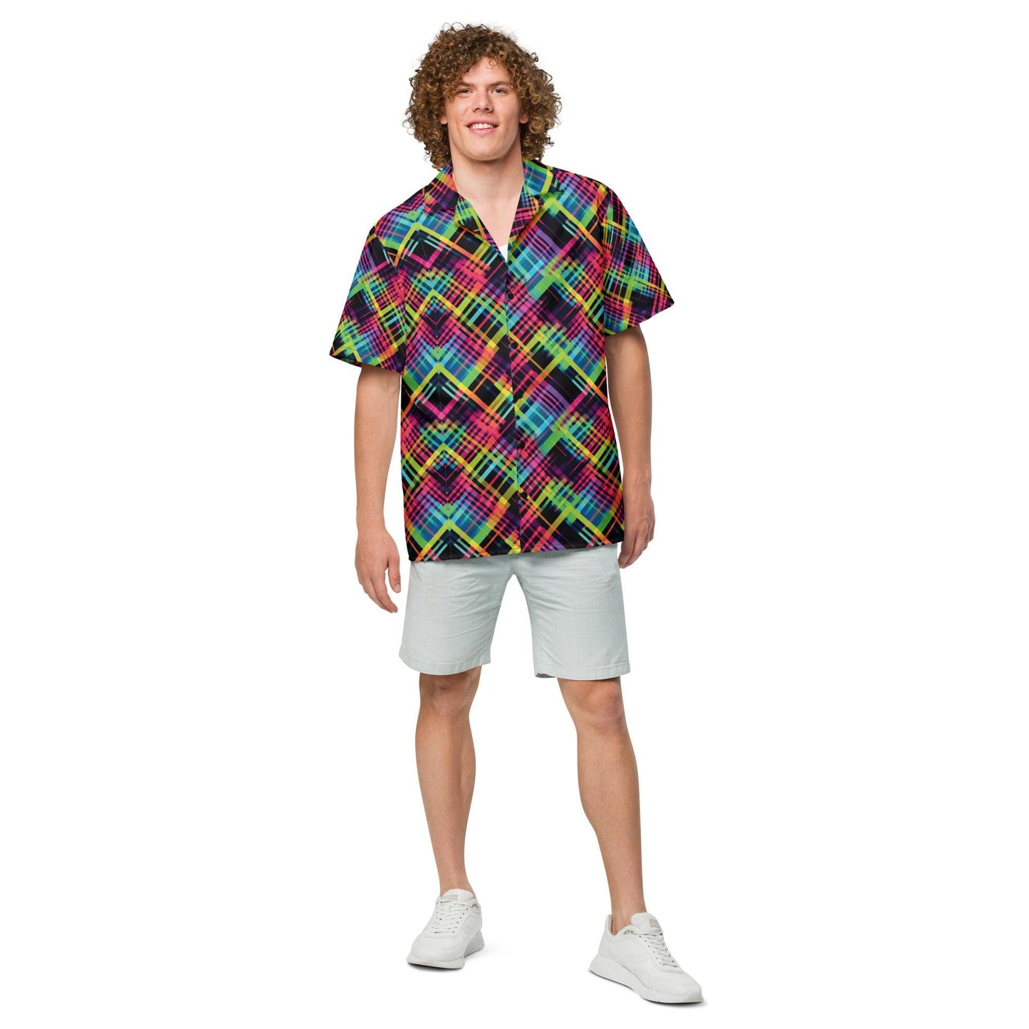 Vibrant Plaid Button Shirt for Festivals & Raves