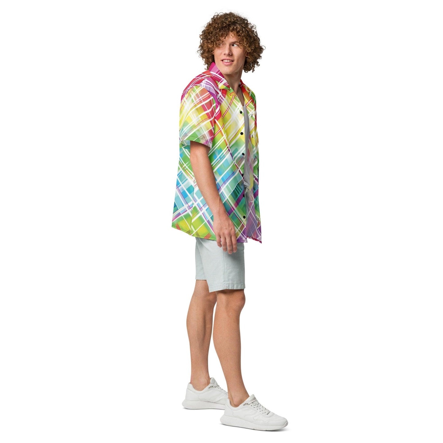 Rainbow Plaid Festival Button Shirt