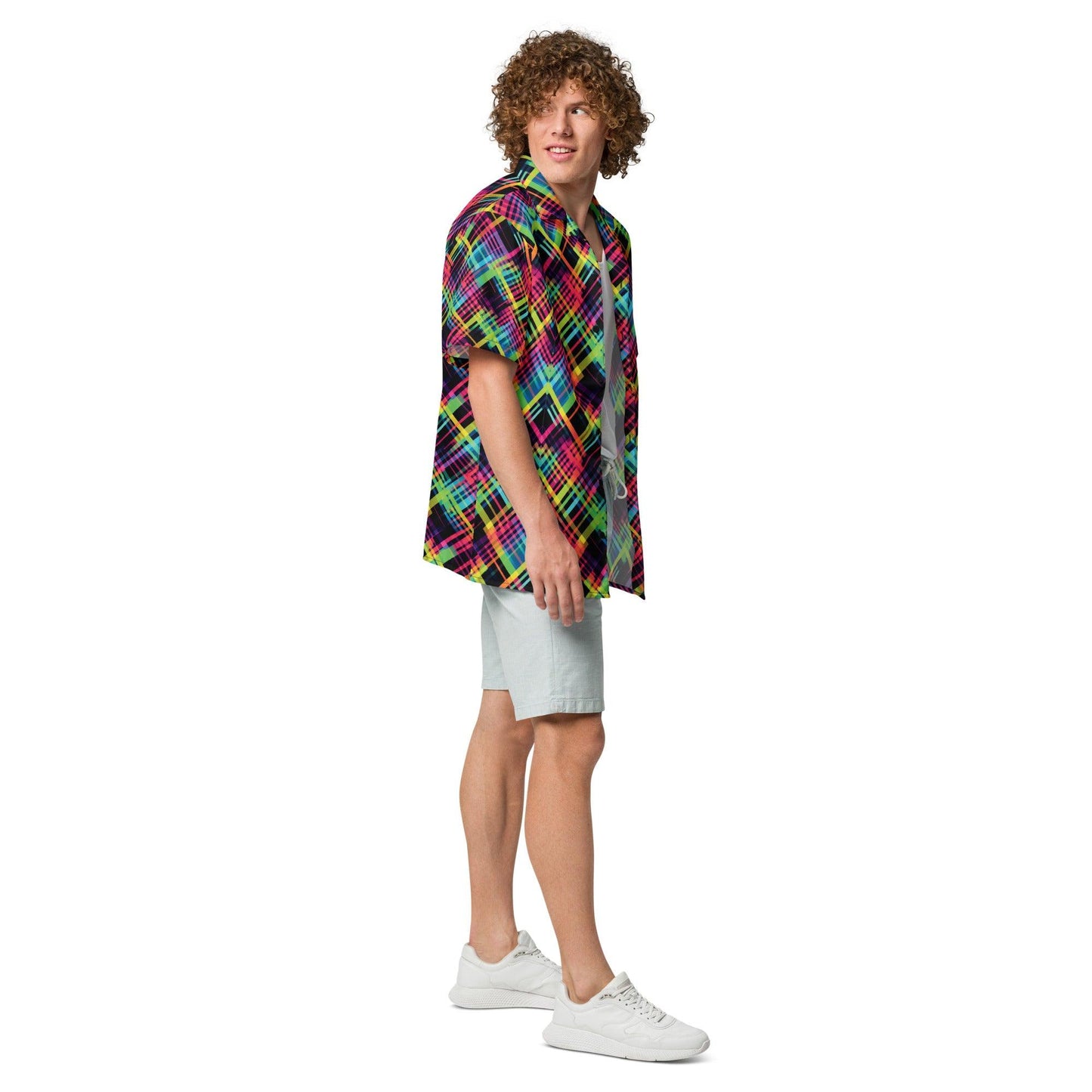 Vibrant Plaid Button Shirt for Festivals & Raves