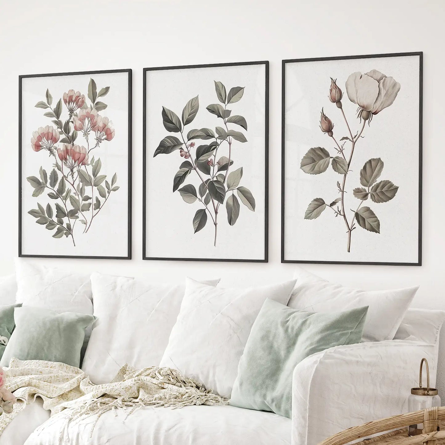 Set of 3 Floral Posters. Rose Flower Vintage Wall Art