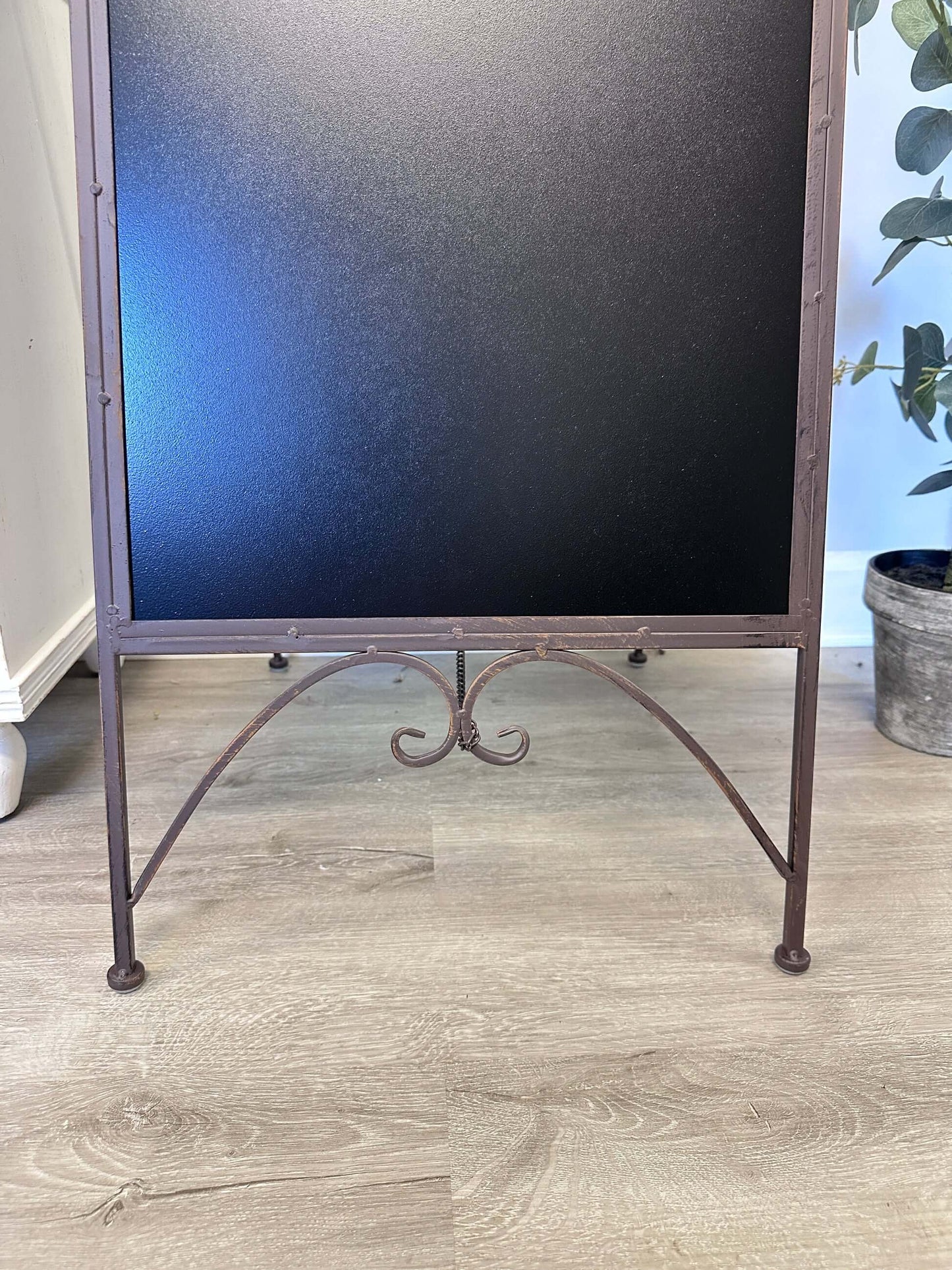 Antique Iron Chalkboard Easel with Heart Scroll and Birds