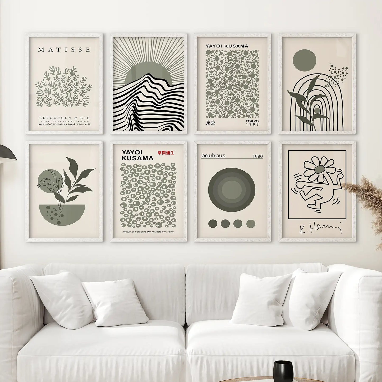 Sage Green Gallery Wall. 8 Piece Modern Poster Set for Apartment Decor