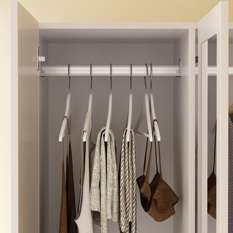 FUFU&GAGA Wardrobe Armoire with Mirror, 5-Tier Shelves, 2 Drawers, 2 Hanging Rods and 4 Doors, Wooden Closet Storage Cabinet for Bedroom