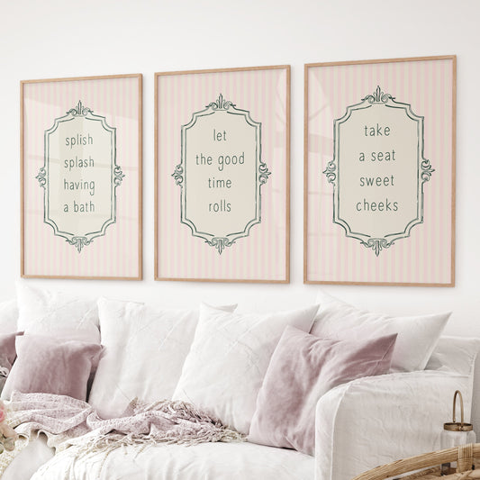 Funny Bathroom Art. Set of 3 Typography Quote Prints