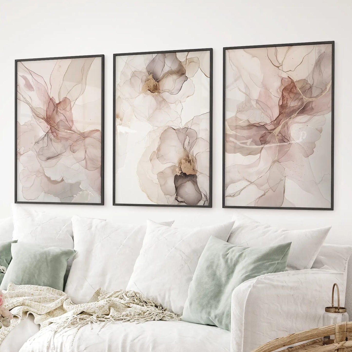 Neutral Watercolor Wall Art. Modern Minimalist Abstract Triptych