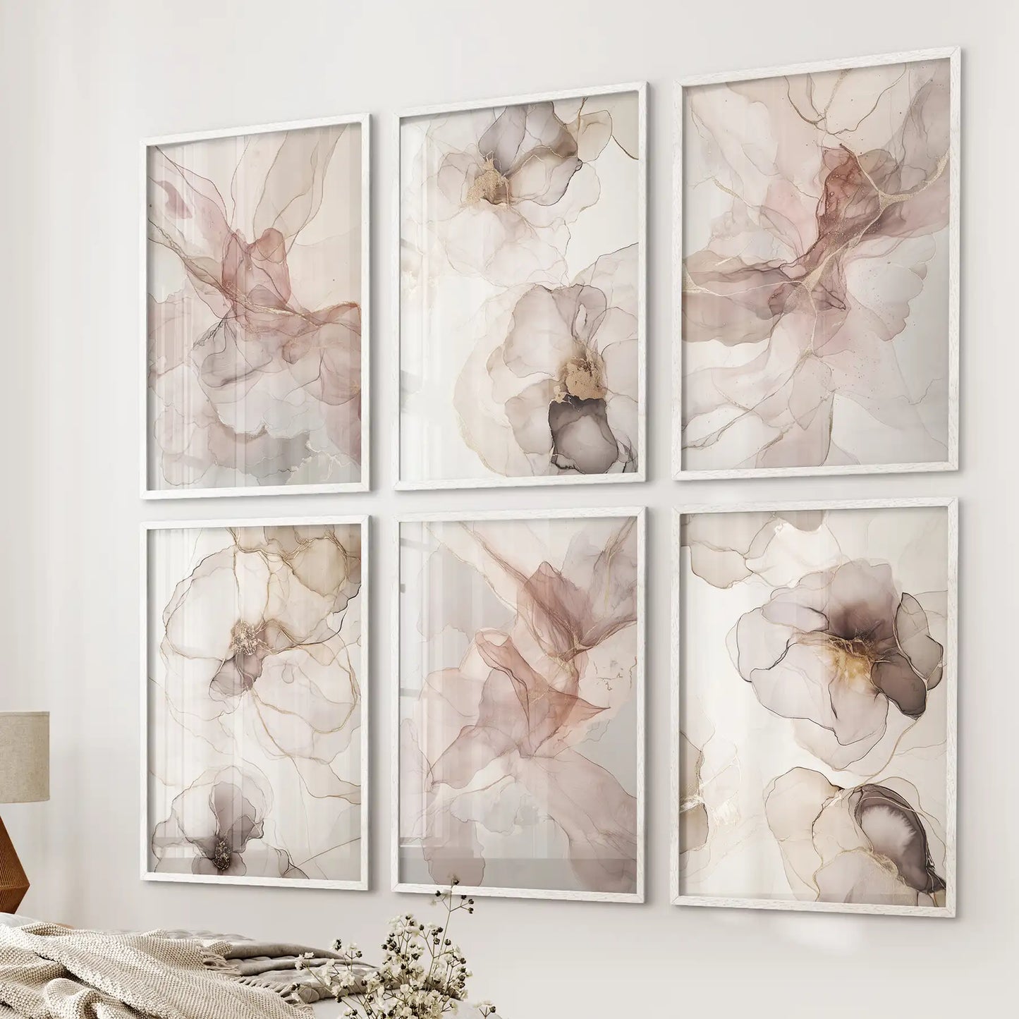 Abstract Neutral Wall Art Set of 6. Watercolor Beige Prints
