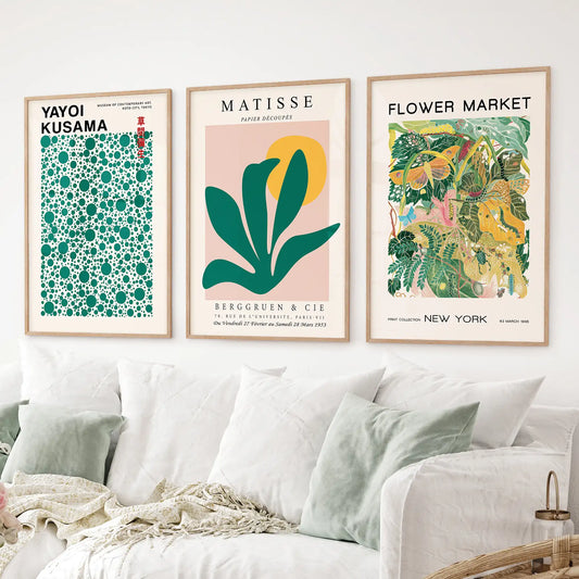 Colorful Matisse-Inspired Wall Art. Set of 3 Modern Abstract Prints