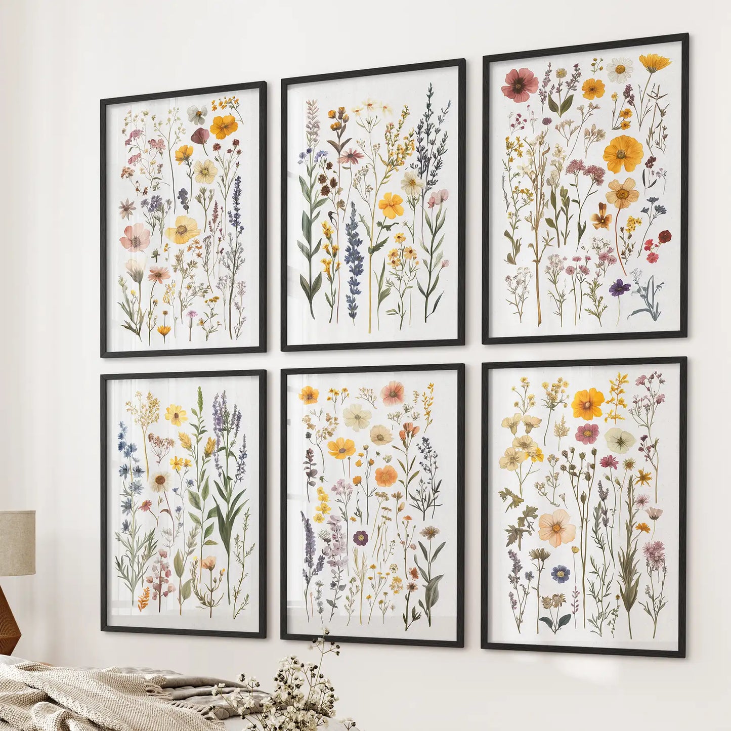Gallery Wall of Wildflower Art Prints. Set of 6 Piece Décor