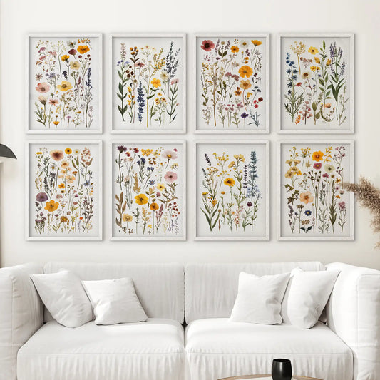 Wildflower Botanical Set of 8 Prints. Colorful Floral Art