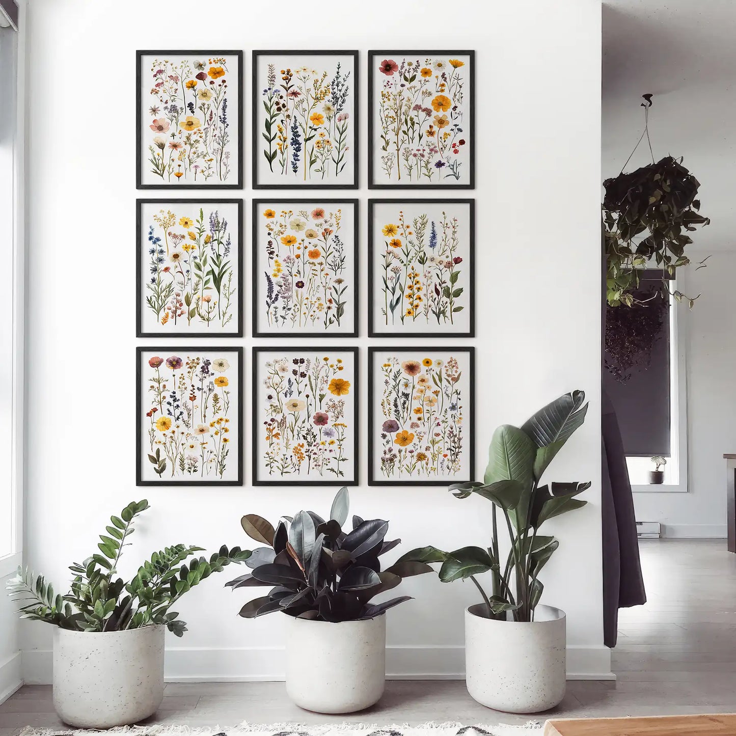 Meadow Wildflowers Prints. Floral Wall Art Set of 9 Pieces