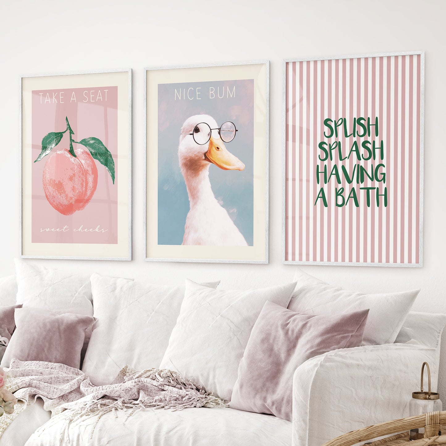 Humorous Bathroom Quotes Wall Art: Funny Duck, Peach Prints