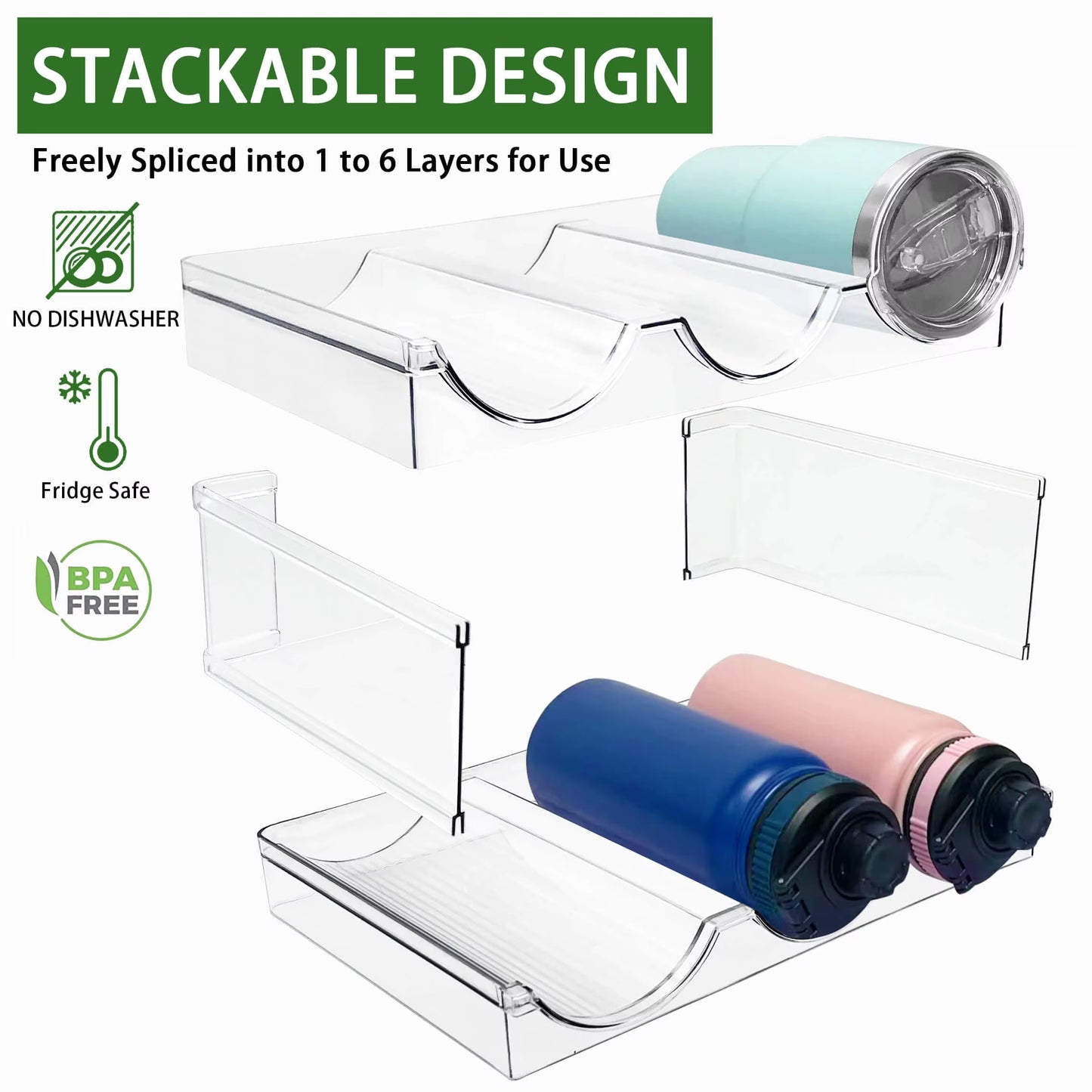 Wine Rack for Refrigerator Water Bottle Organizer Storage Rack, Holder for Kitchen Cabinet Tumbler Mug Cup Organizer