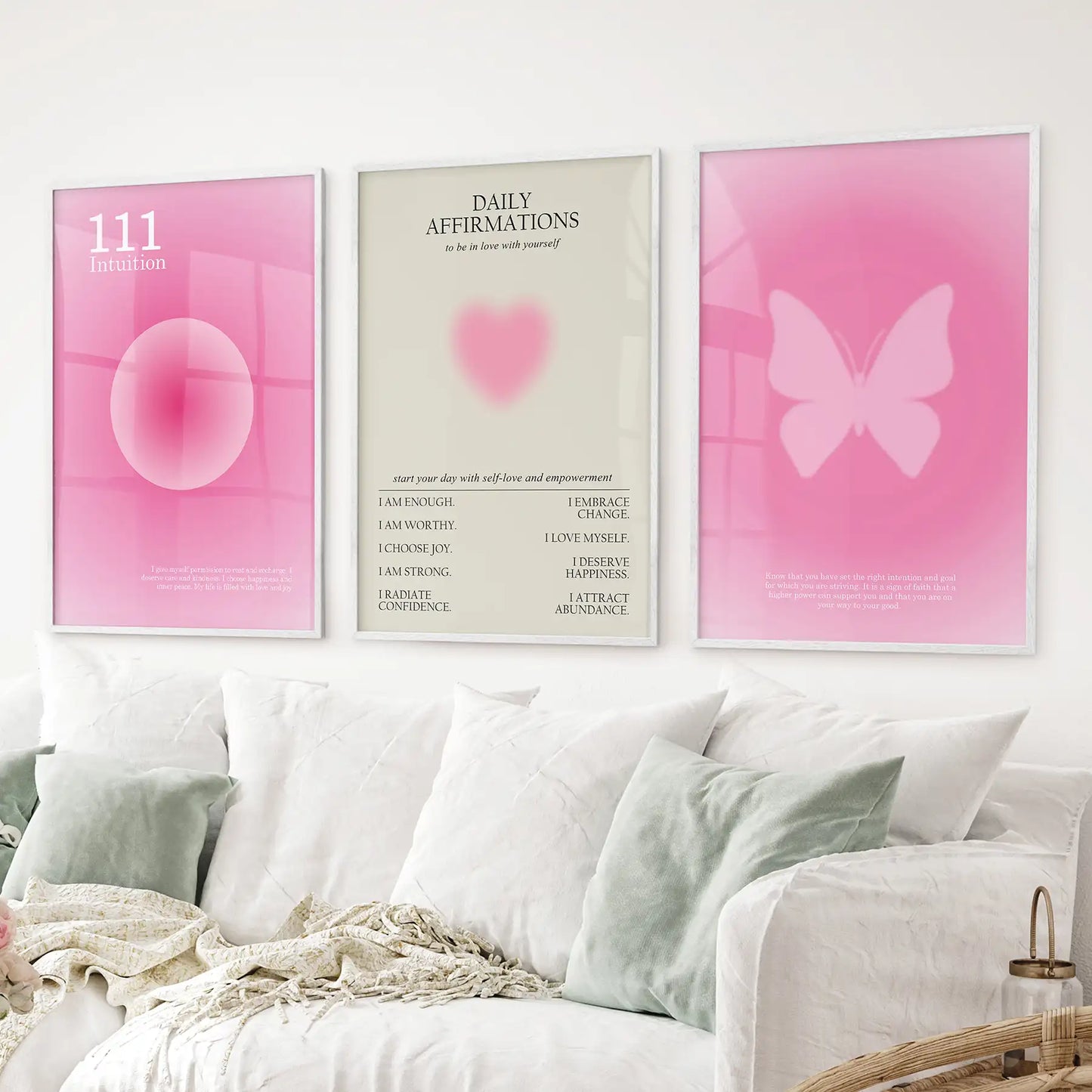 Pink Aura 3 Piece Art Prints Set. Motivational Decor for Girls’ Bedroom or Dorm