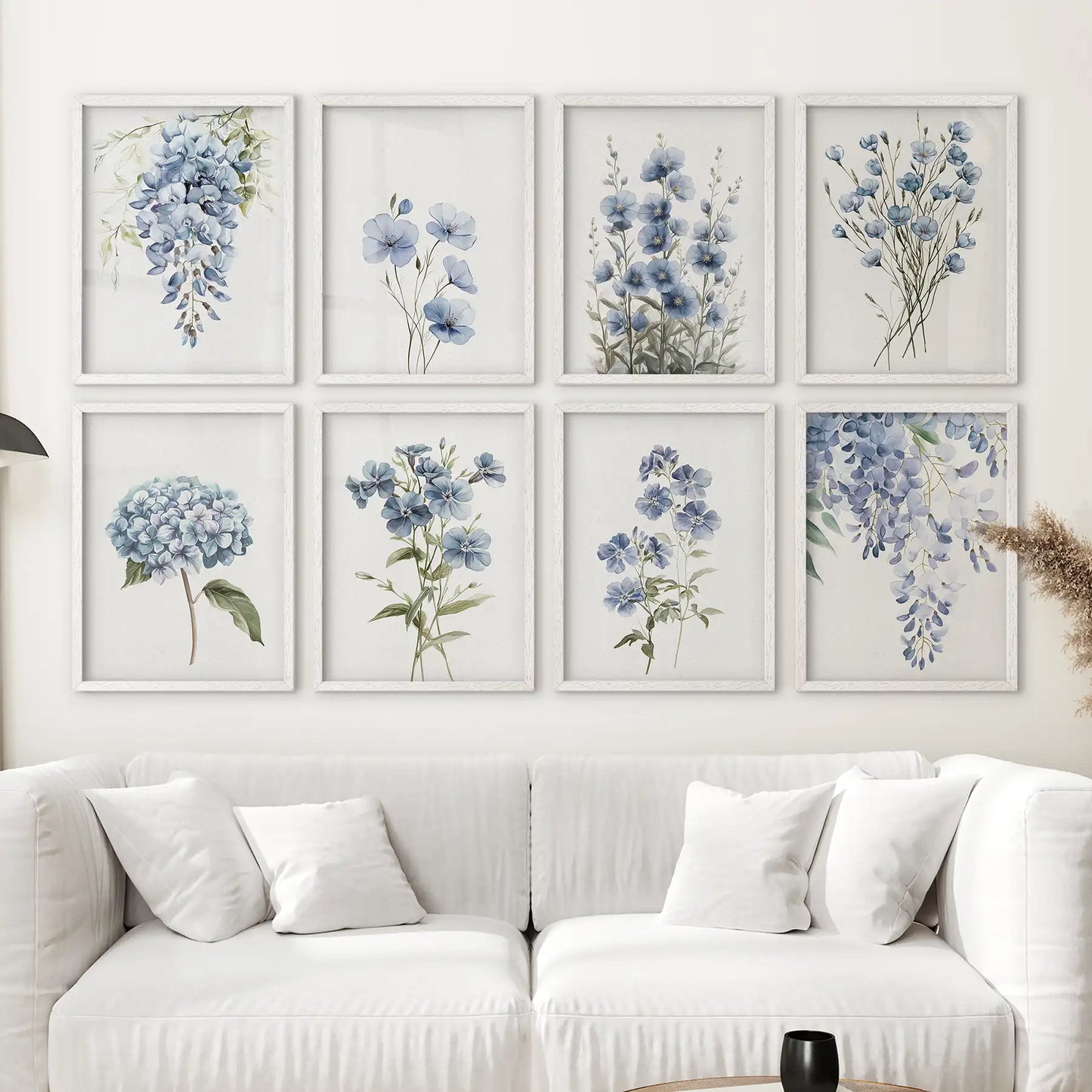 Floral Set of 8 Posters. Wisteria, Hydrangea, Pansy Wall Art