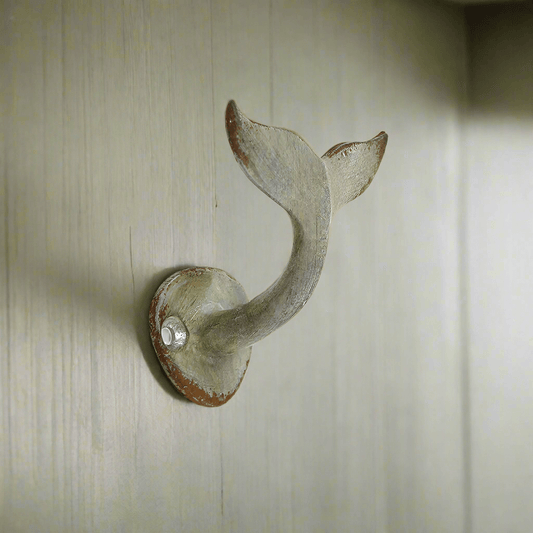 Distressed Metal Whale Tail Wall Hook for Coastal Style (Set of 2)