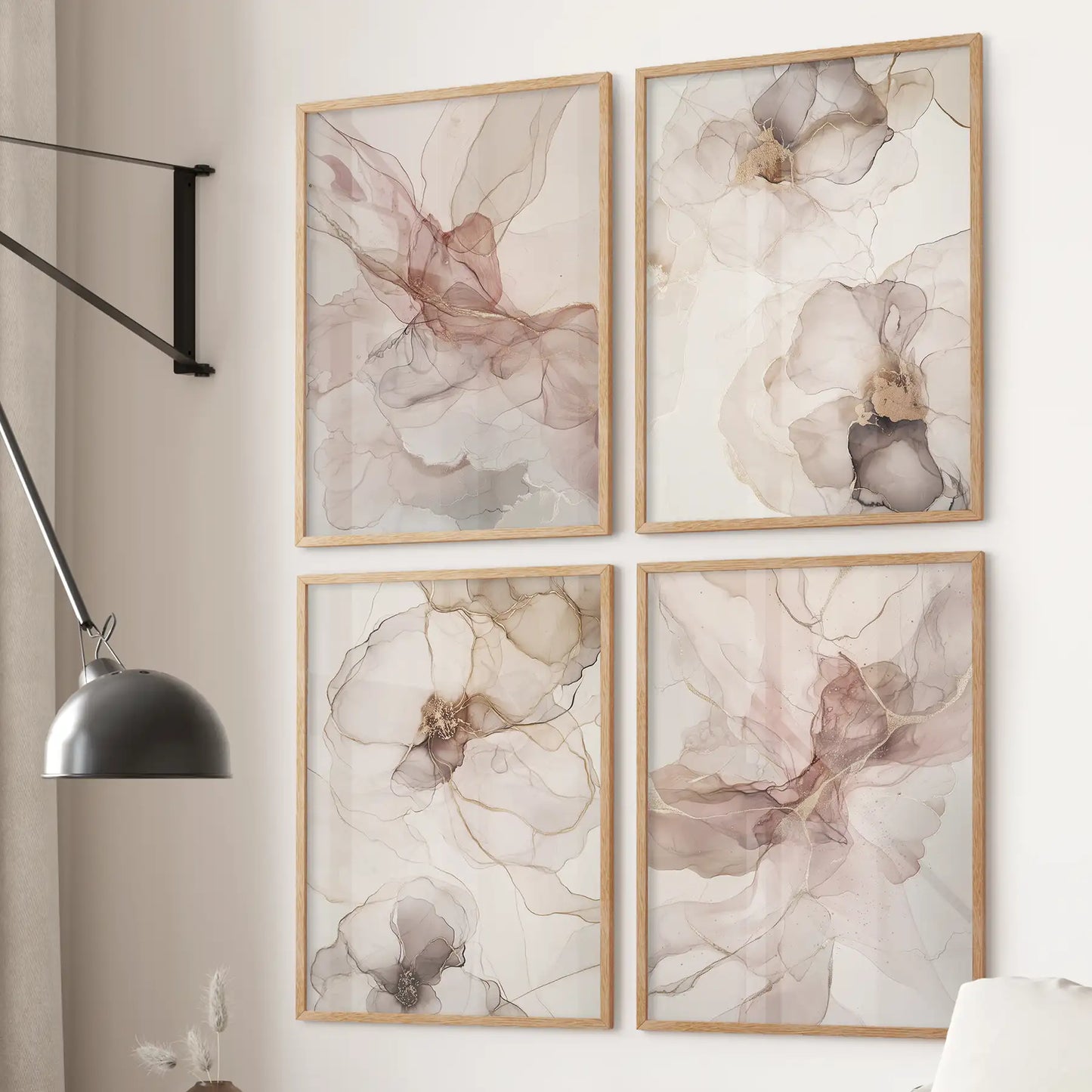 Abstract Pastel Pink Painting Print. Set of 4 Piece