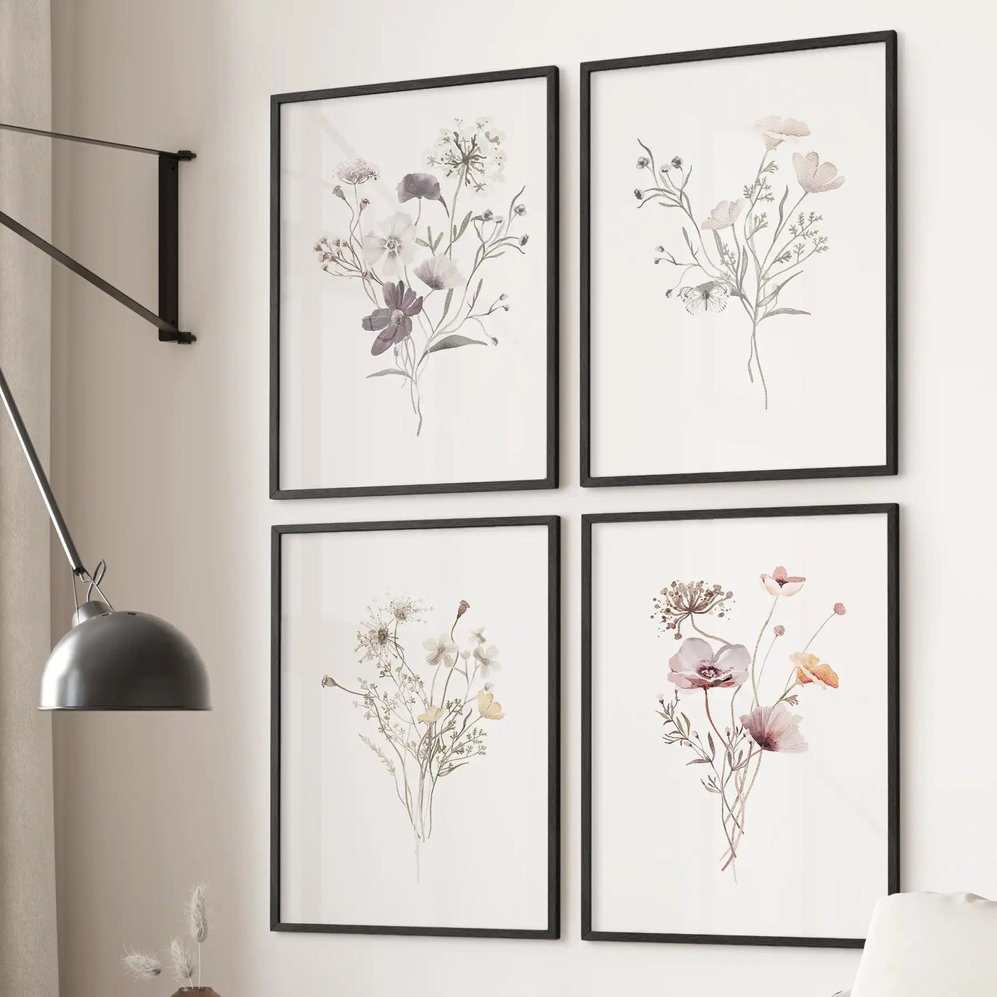 Watercolor Flower 4 Piece Wall Art. Botanical Wildflower Prints