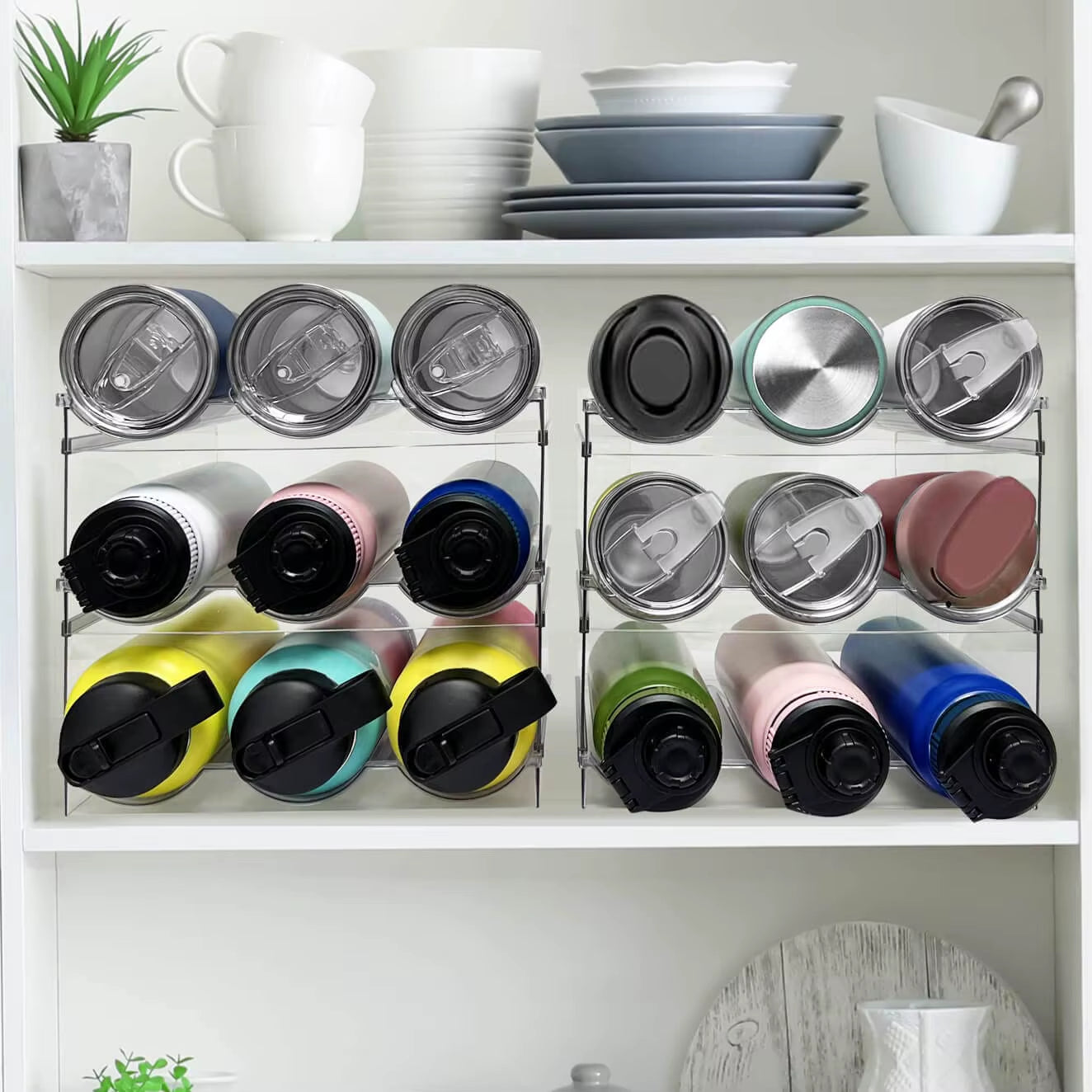 Wine Rack for Refrigerator Water Bottle Organizer Storage Rack, Holder for Kitchen Cabinet Tumbler Mug Cup Organizer