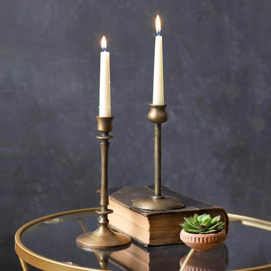 Antique Brass Taper Candleholders (Set of 2)