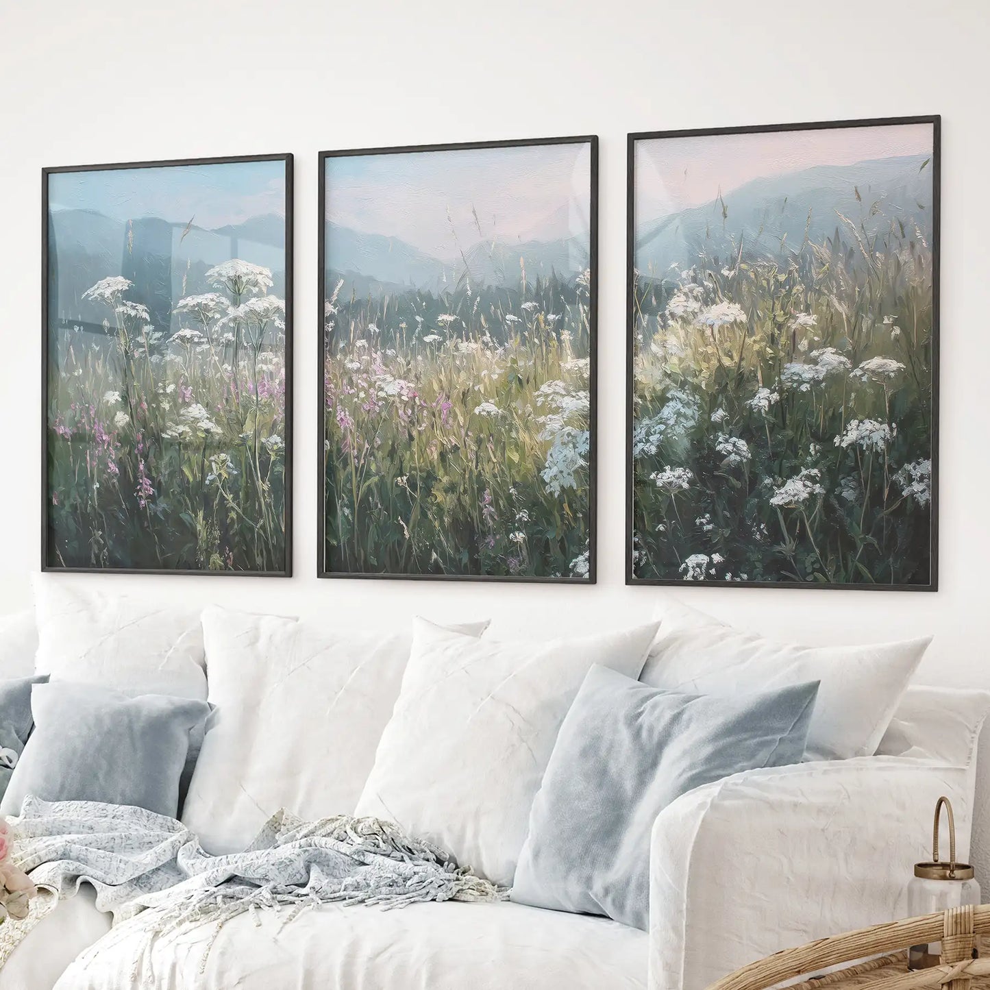 Wildflower Field at Sunset – Nature Wall Art Set of 3