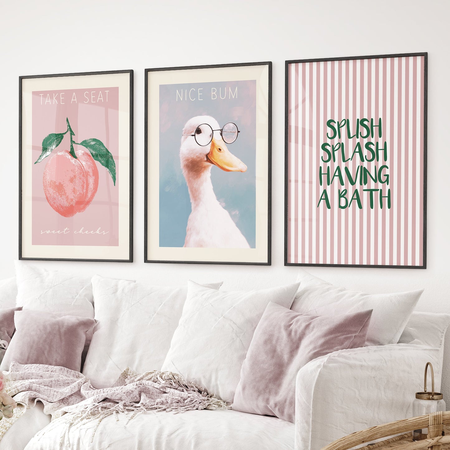 Humorous Bathroom Quotes Wall Art: Funny Duck, Peach Prints