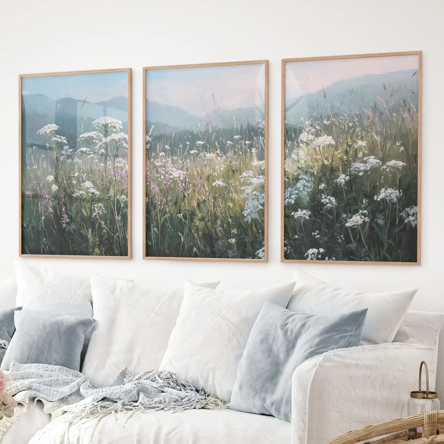 Wildflower Field at Sunset – Nature Wall Art Set of 3
