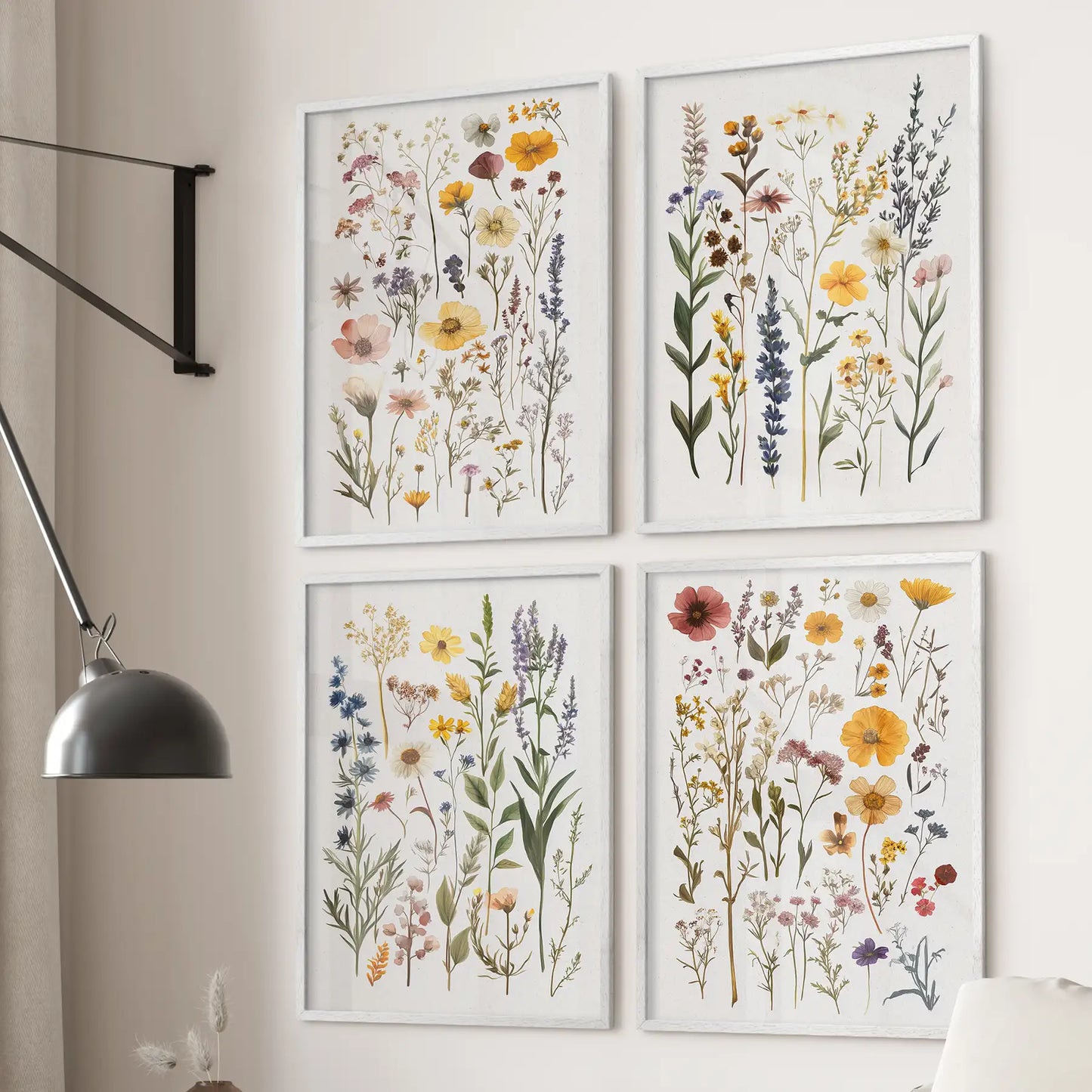 Wildflower Wall Art Set of 4. Vintage Botanical Prints