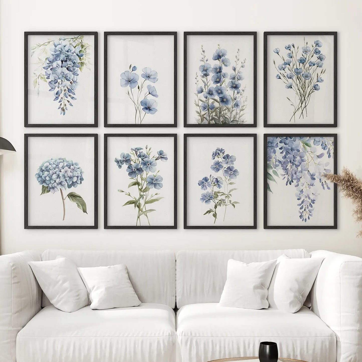 Floral Set of 8 Posters. Wisteria, Hydrangea, Pansy Wall Art