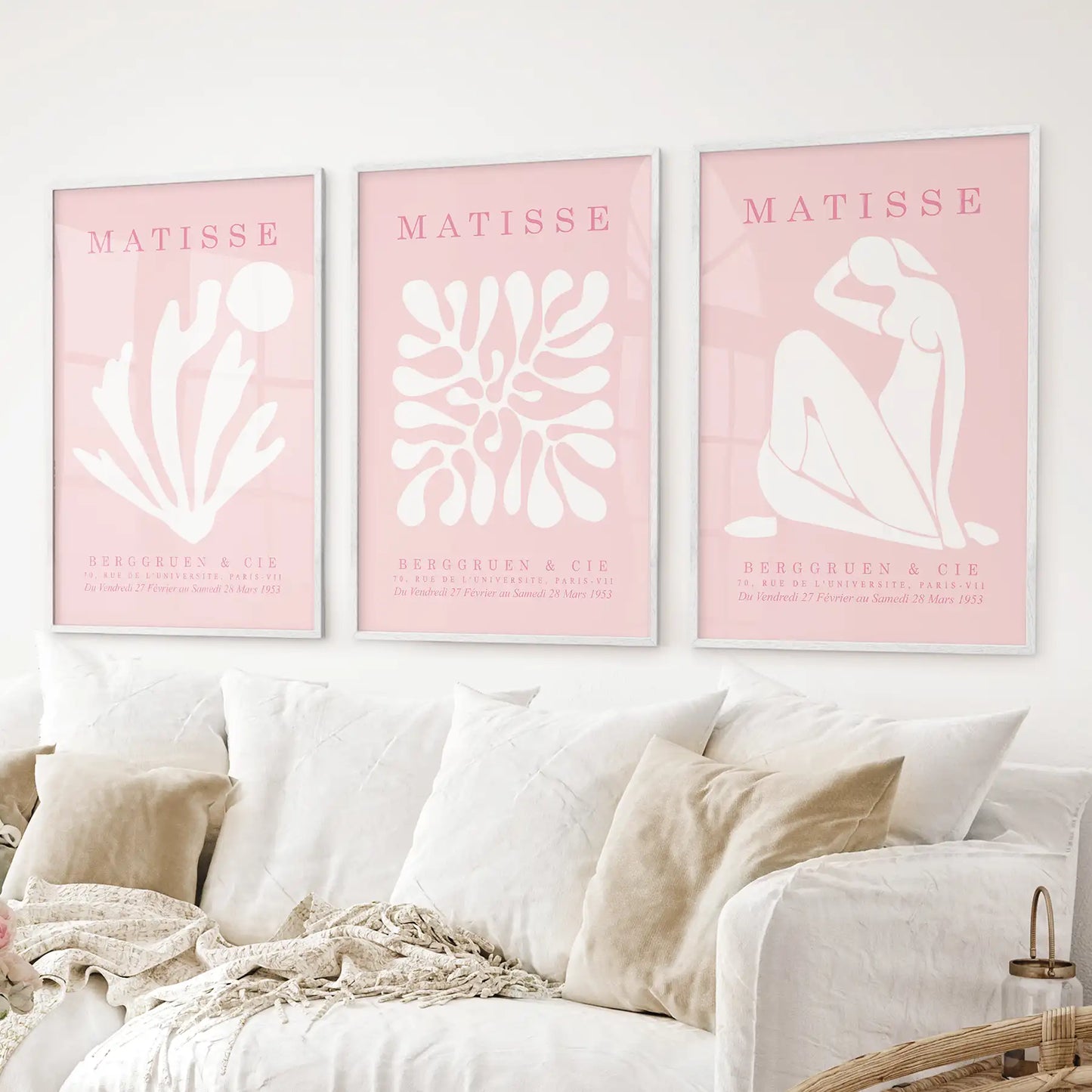 Pink Matisse Cutouts Wall Art. Minimalist Set of 3 Posters