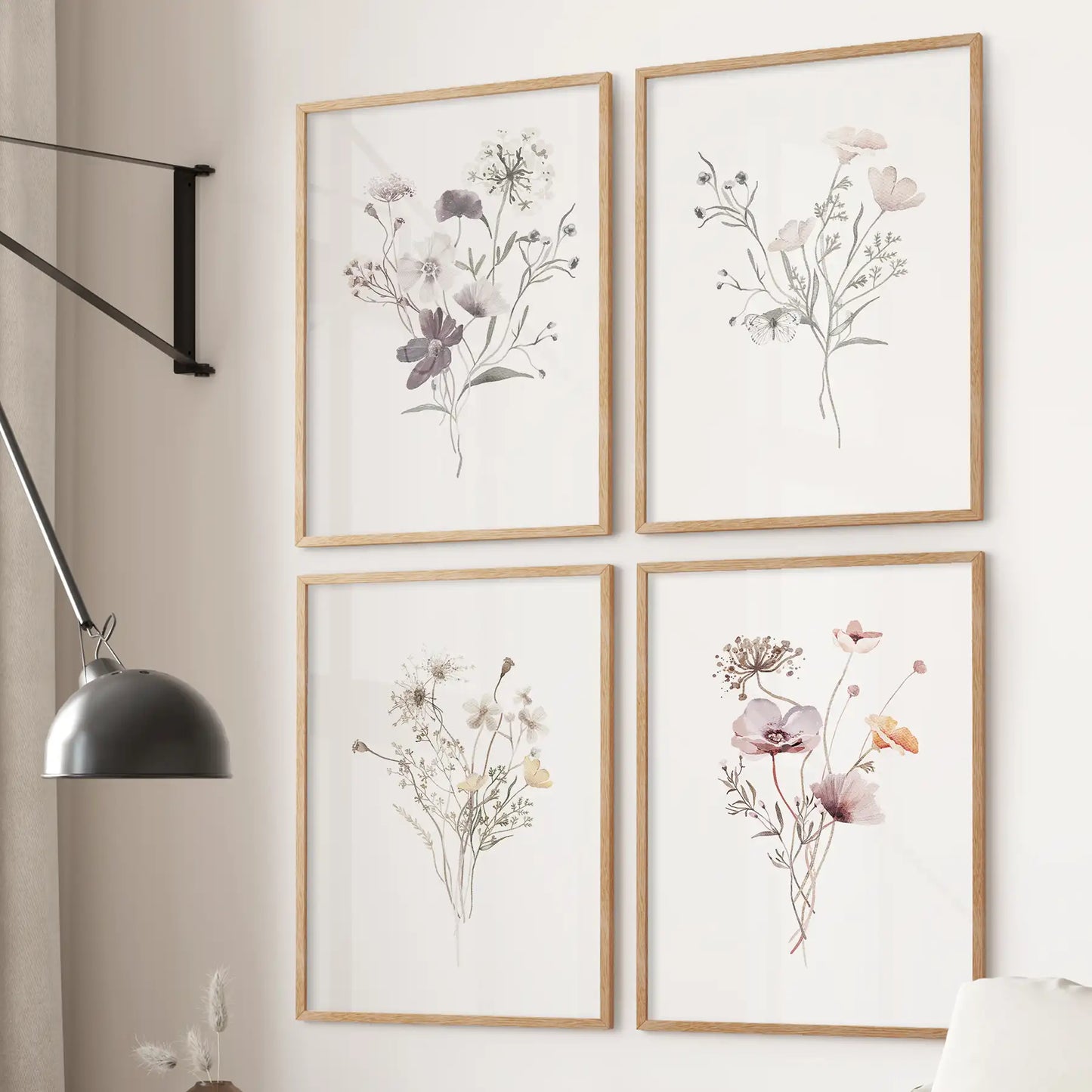 Watercolor Flower 4 Piece Wall Art. Botanical Wildflower Prints
