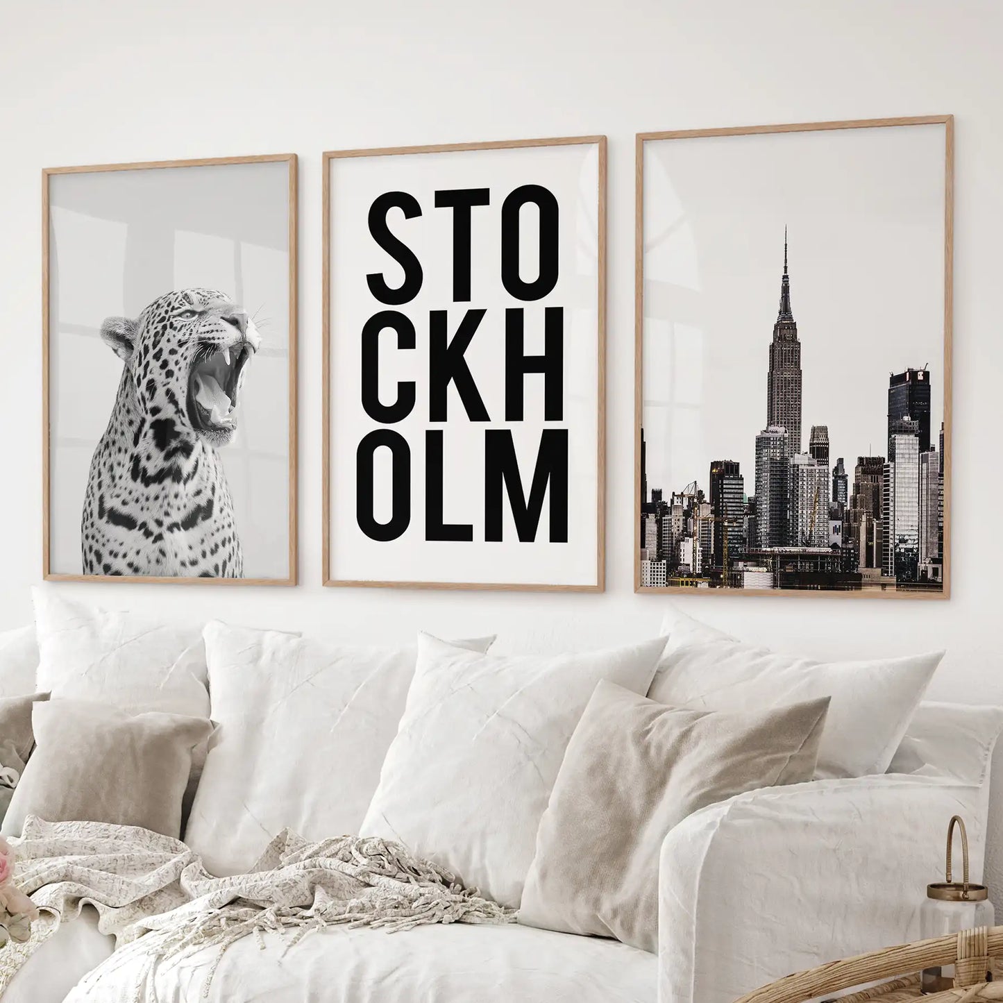 Black White Leopard & Stockholm. Fashion Wall Art Set of 3
