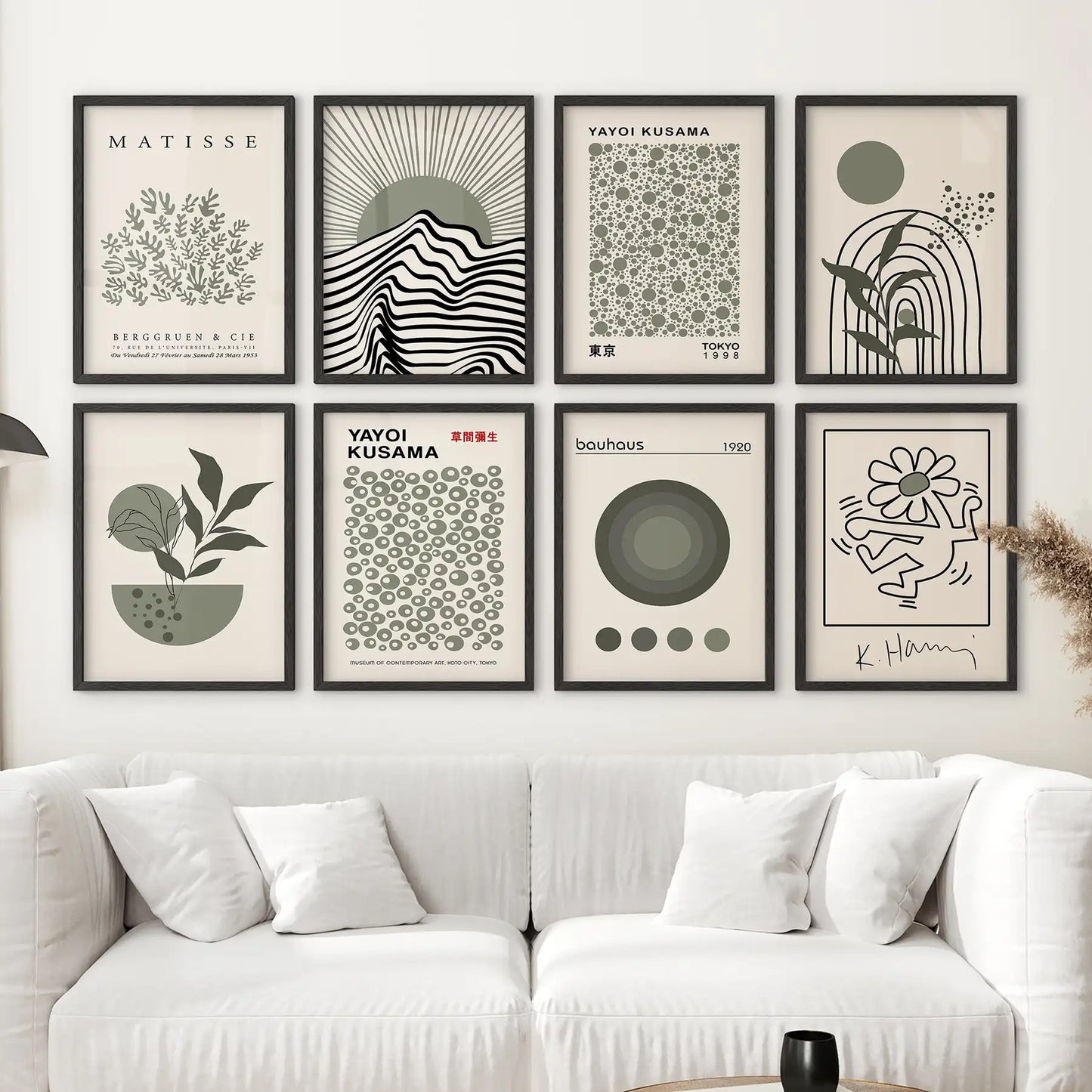 Sage Green Gallery Wall. 8 Piece Modern Poster Set for Apartment Decor