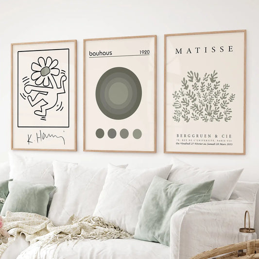Sage Green Henri Matisse Botanical Art. Bauhaus Poster Set