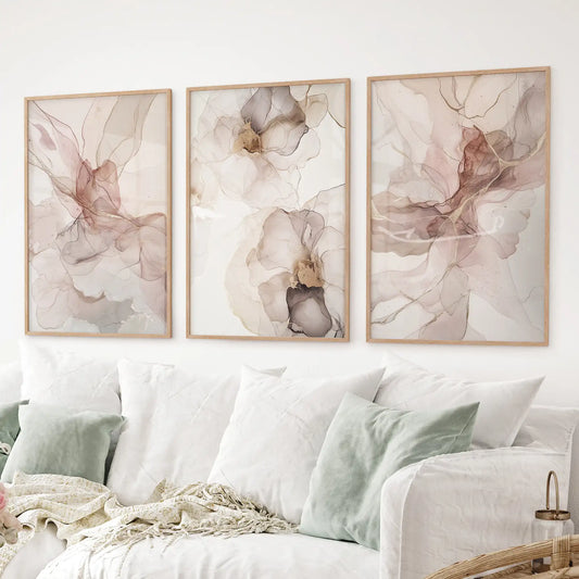 Neutral Watercolor Wall Art. Modern Minimalist Abstract Triptych