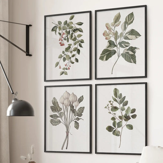 Vintage Plant Drawing Posters. Set of 4 Floral Art Prints