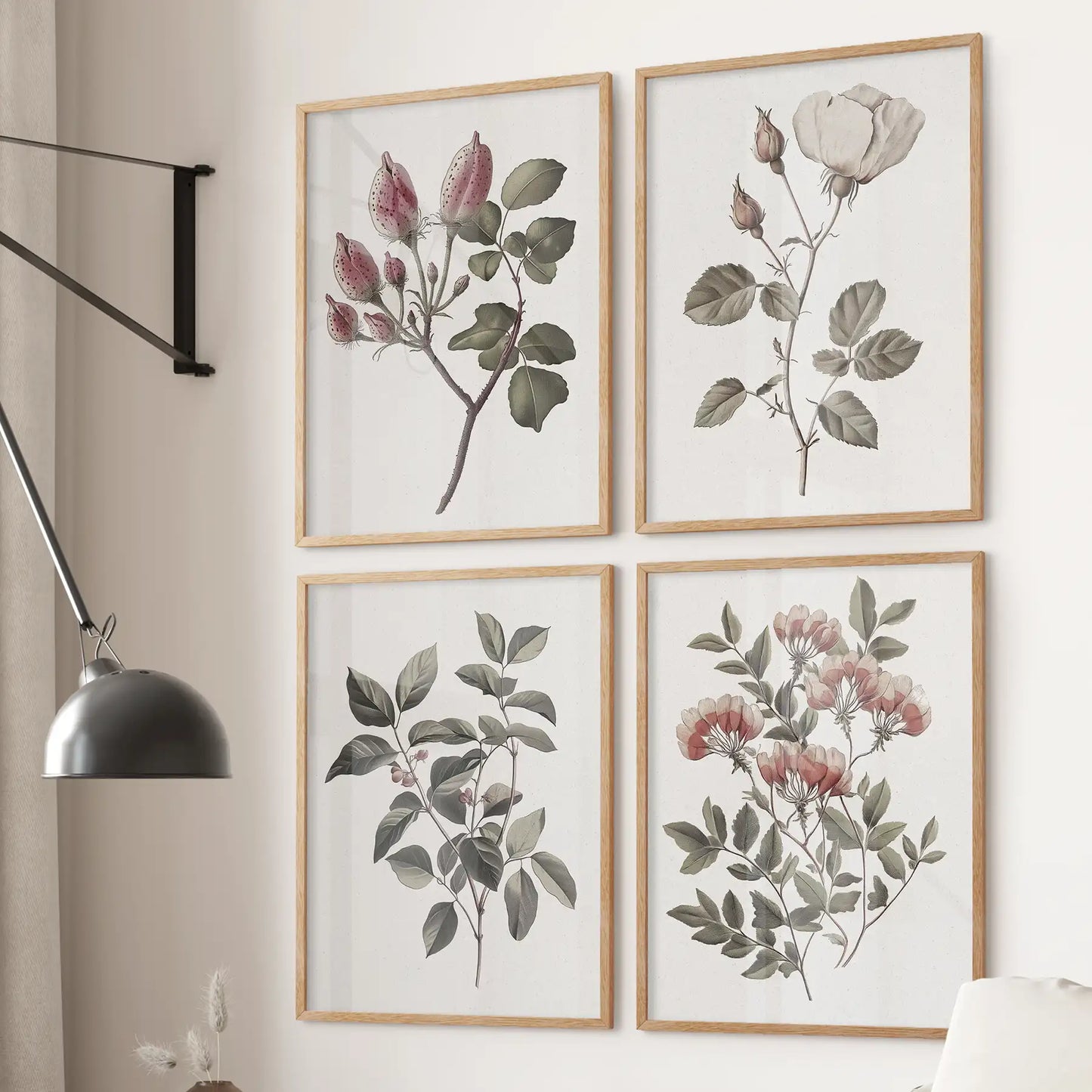 Vintage Floral Set of 4 Prints. Botanical Wall Art