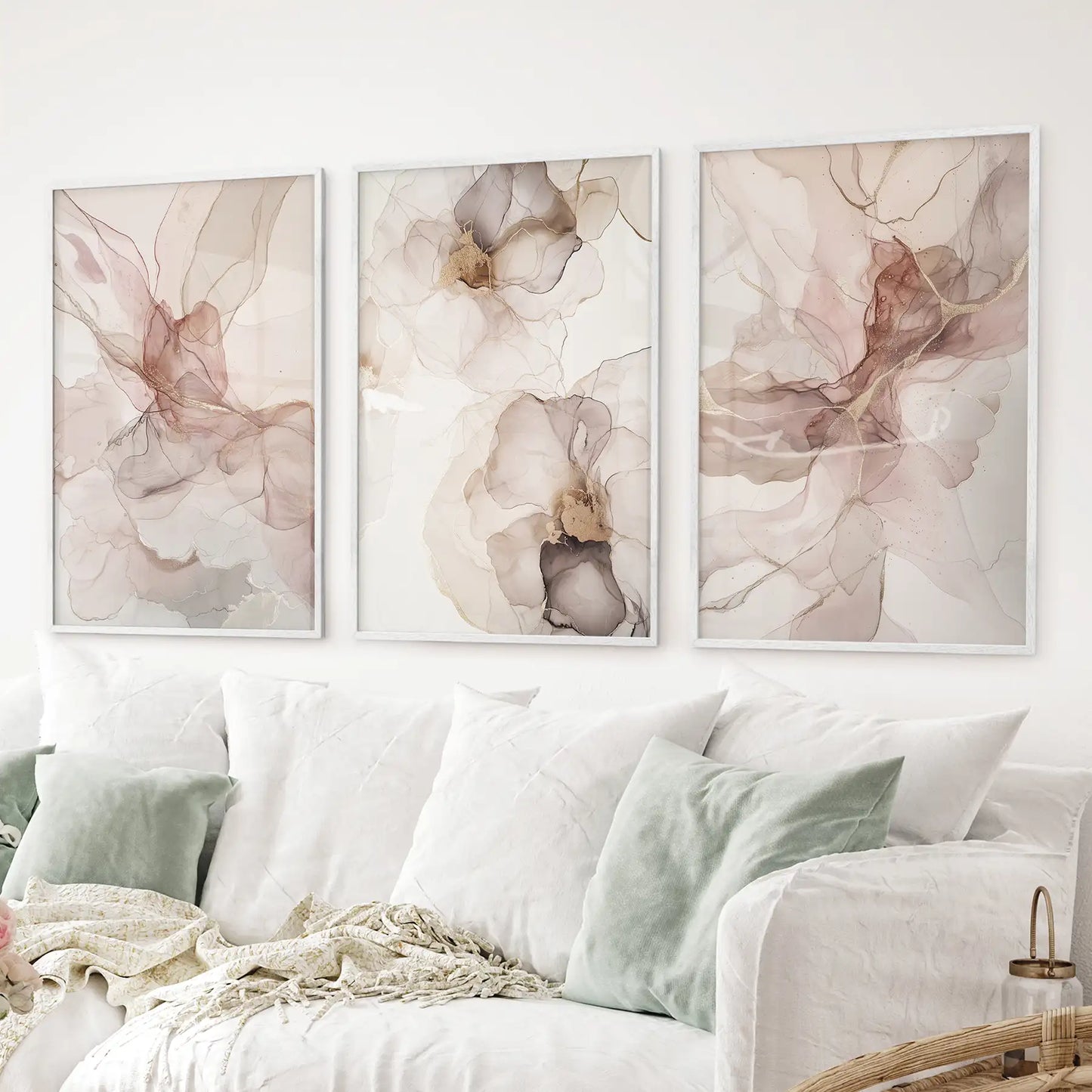 Neutral Watercolor Wall Art. Modern Minimalist Abstract Triptych