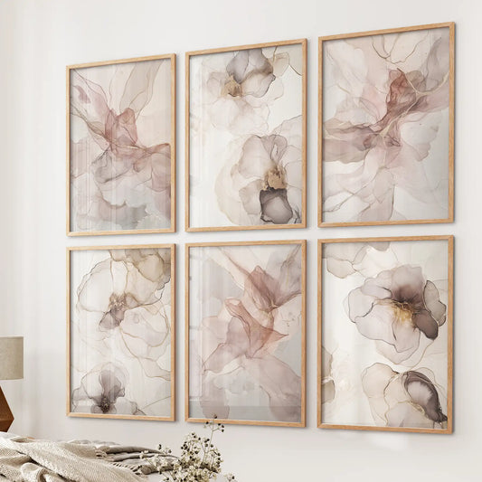 Abstract Neutral Wall Art Set of 6. Watercolor Beige Prints