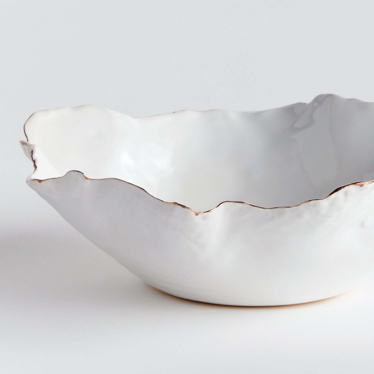 Organic Shape Decorative Ceramic Bowl with Gold Trim