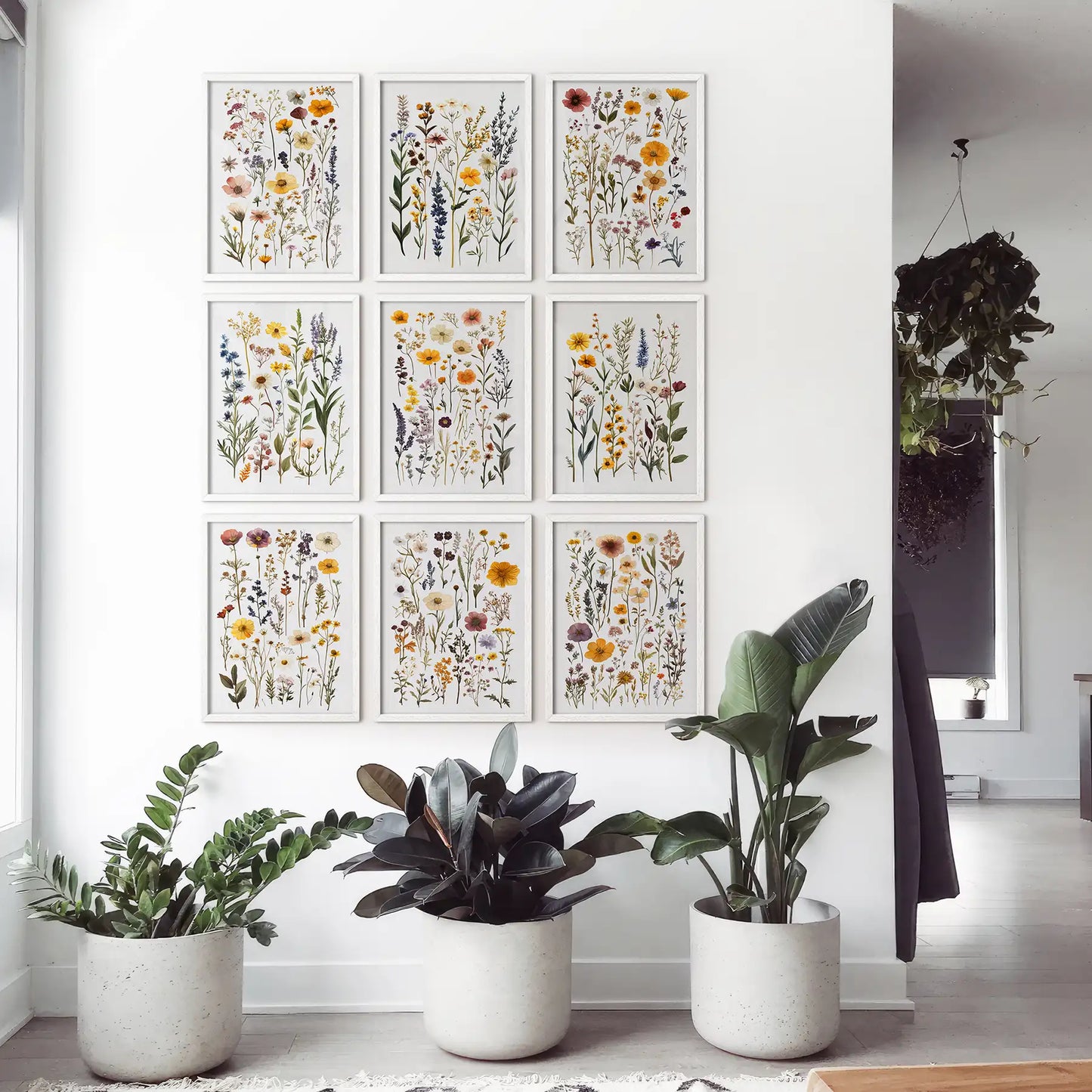 Meadow Wildflowers Prints. Floral Wall Art Set of 9 Pieces