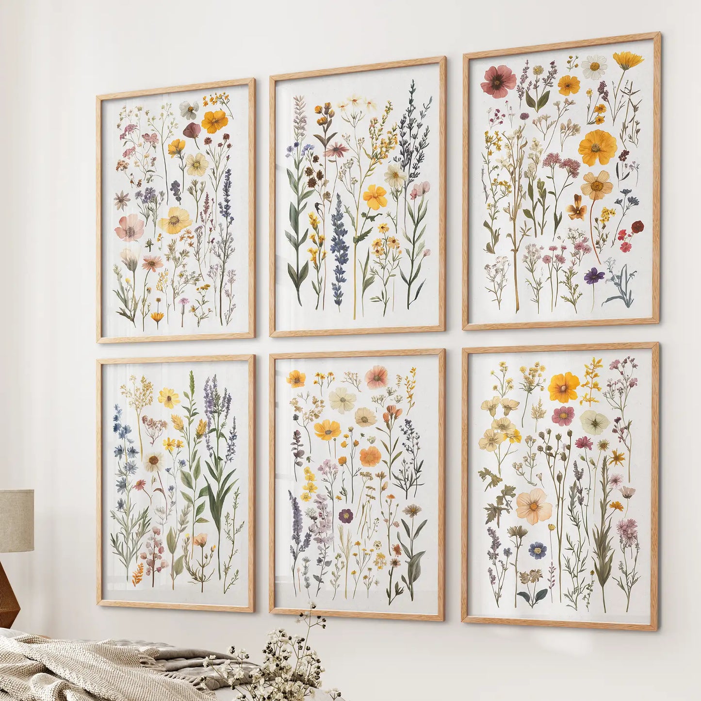Gallery Wall of Wildflower Art Prints. Set of 6 Piece Décor