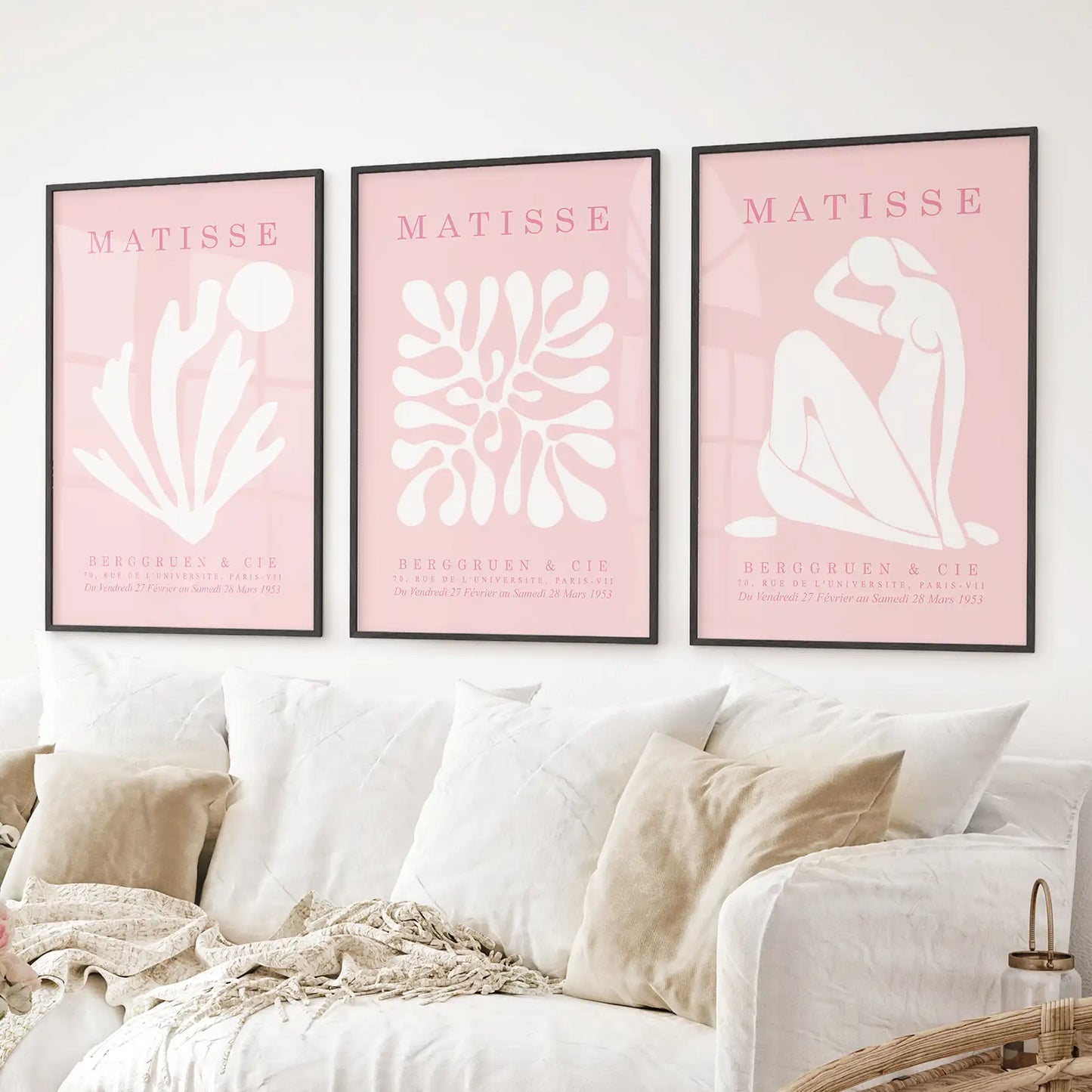 Pink Matisse Cutouts Wall Art. Minimalist Set of 3 Posters