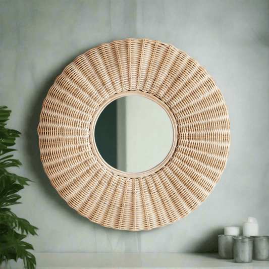 Round Woven Rattan Wall Mirror