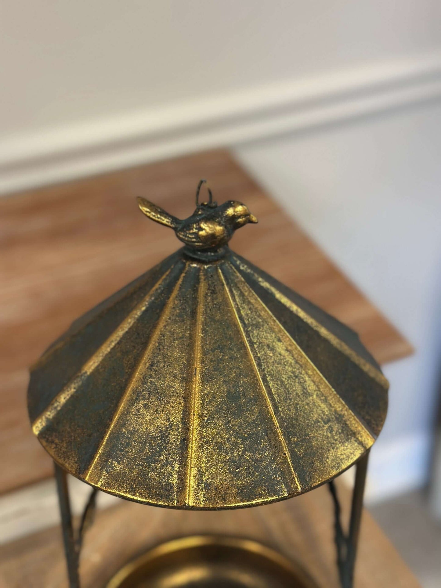 Rustic Bronze Hanging Bird Feeder with Leaf and Bird Design