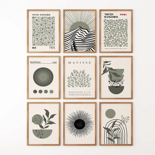 MCM Boho Abstract Wall Art Set of 9. Bauhaus, Matisse Prints