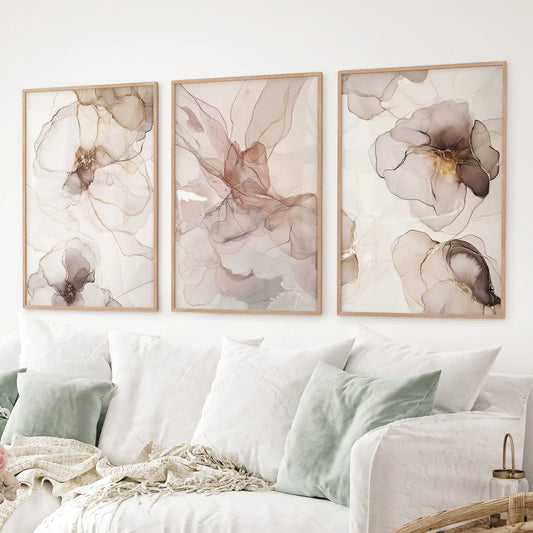 Neutral Abstract Watercolor 3 Piece Wall Art. Decor for Modern Bedrooms